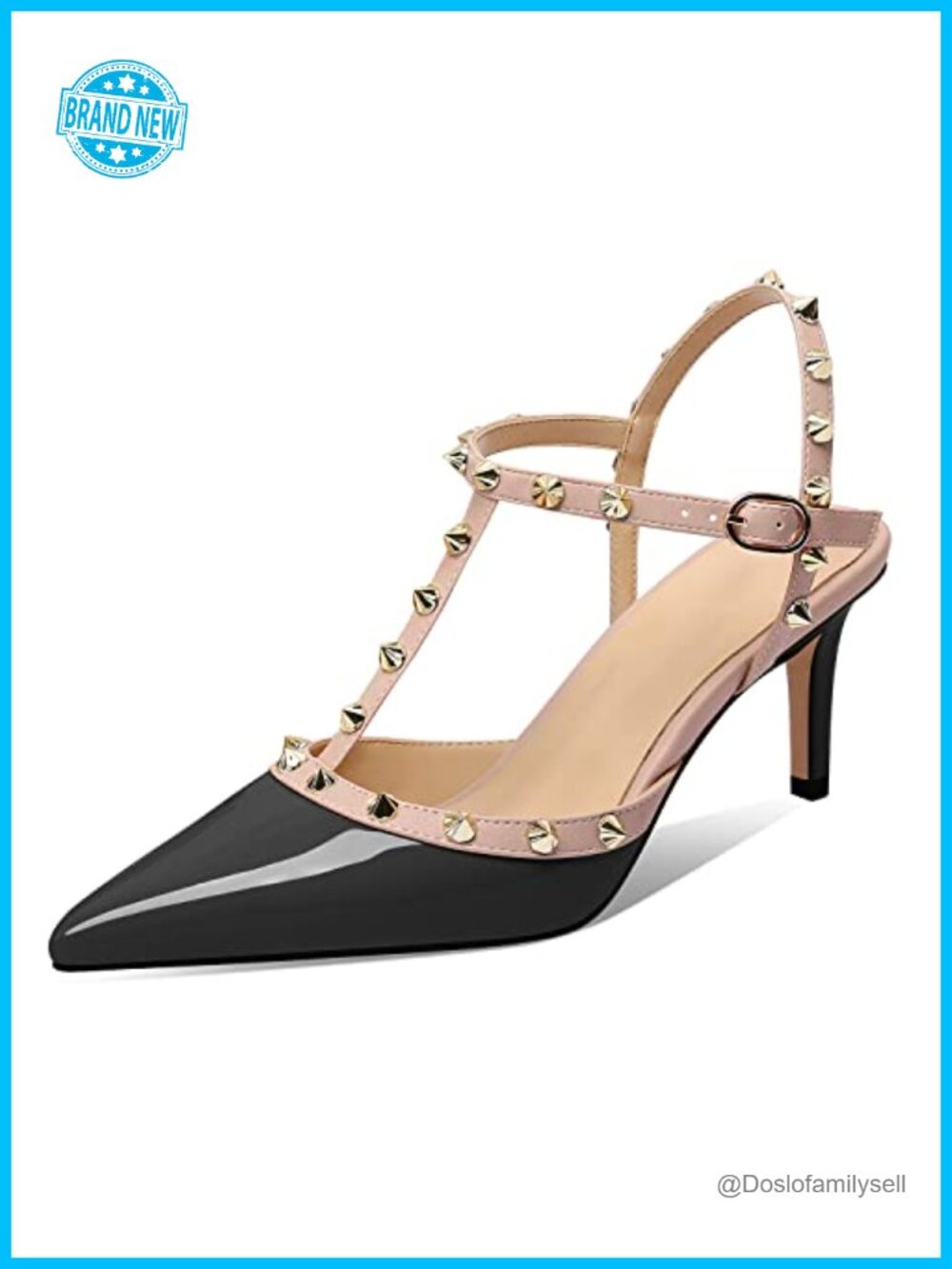 Studded Kitten Heel Slingback Sandals Faux Leather Pointed Toe